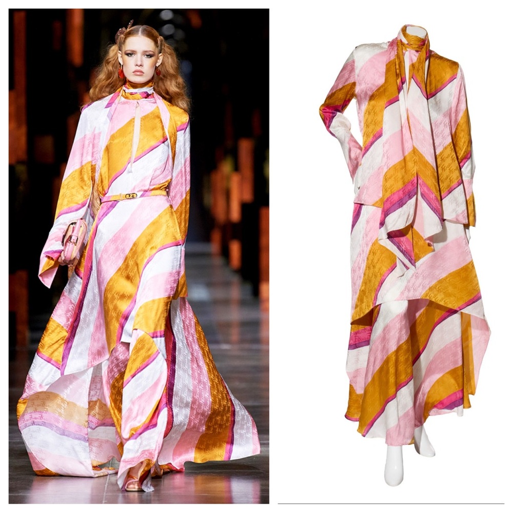 Fendi Silk Runway Set – Spring 2022 Stripe Logo Top & Pants (IT 40 / US 4)